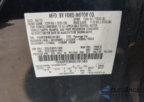 2014 Ford Taurus Limited z USA, uszkodzony, nr VIN 1FAHP2F84EG101585